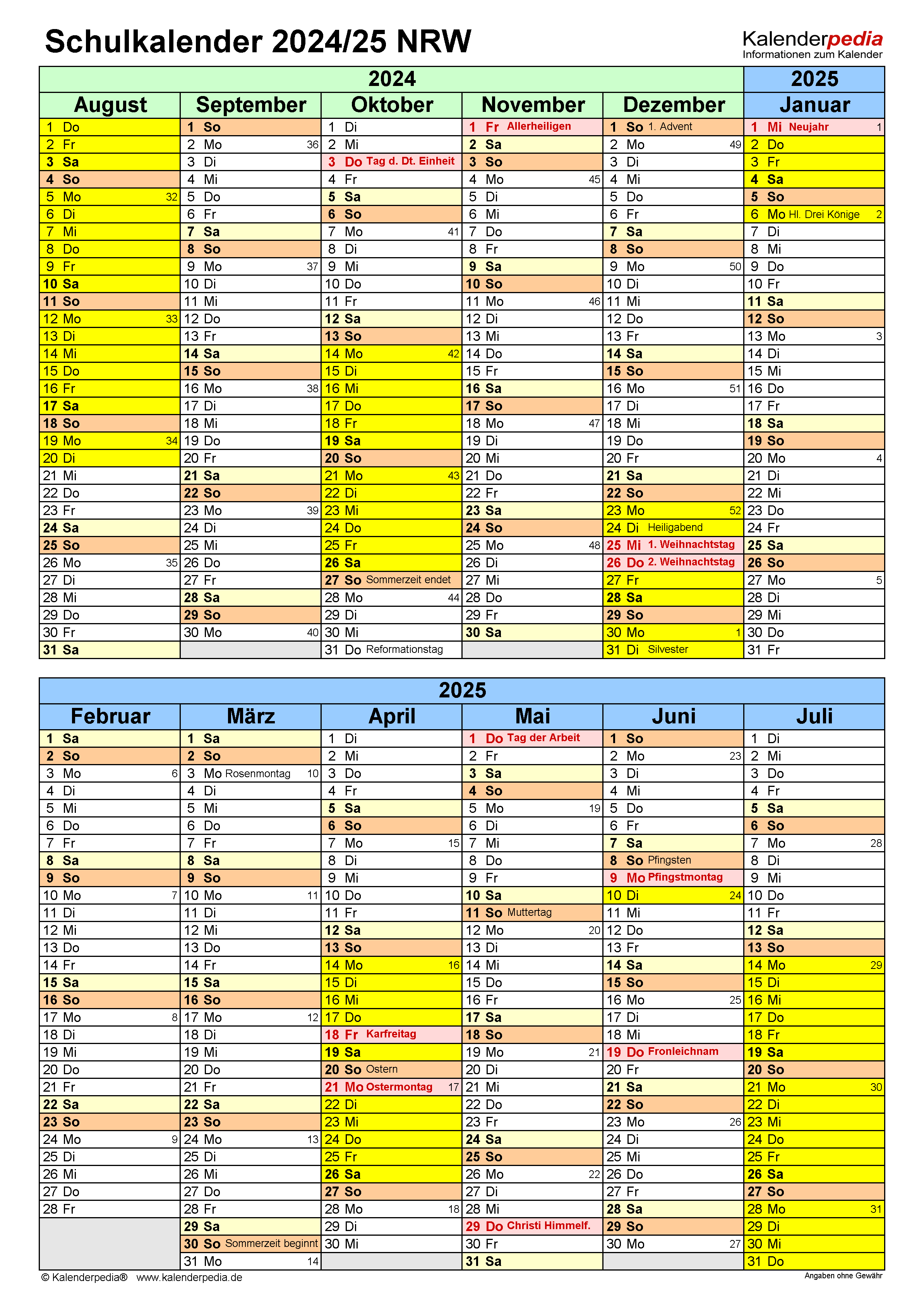 Der Jahreskalender 2025 Mit Ferien NRW: Ein Leitfaden Für Planung Und